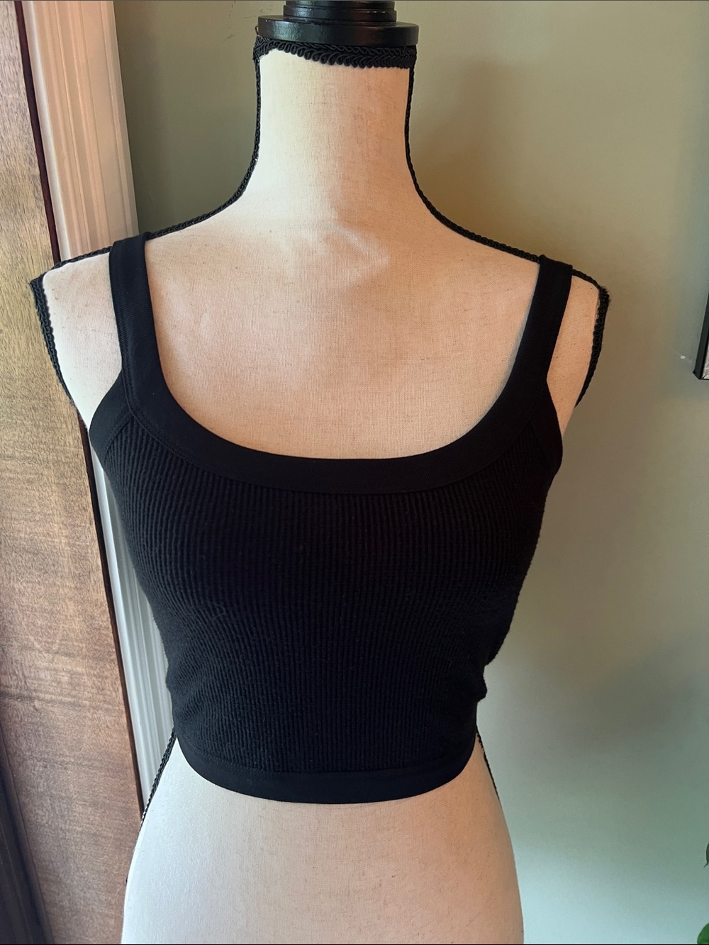 Express Black Ribbed Square-Neck Crop Tank